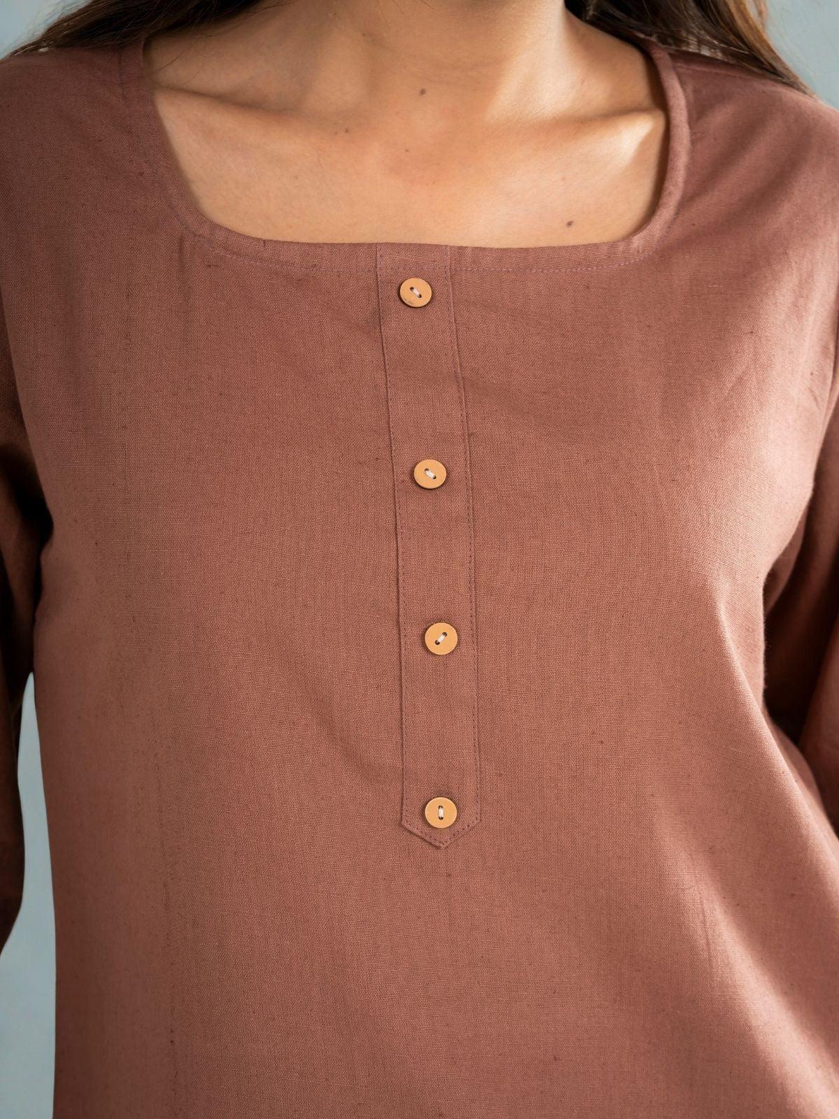 Light Brown & White  Everyday Cotton Square Neck Top
