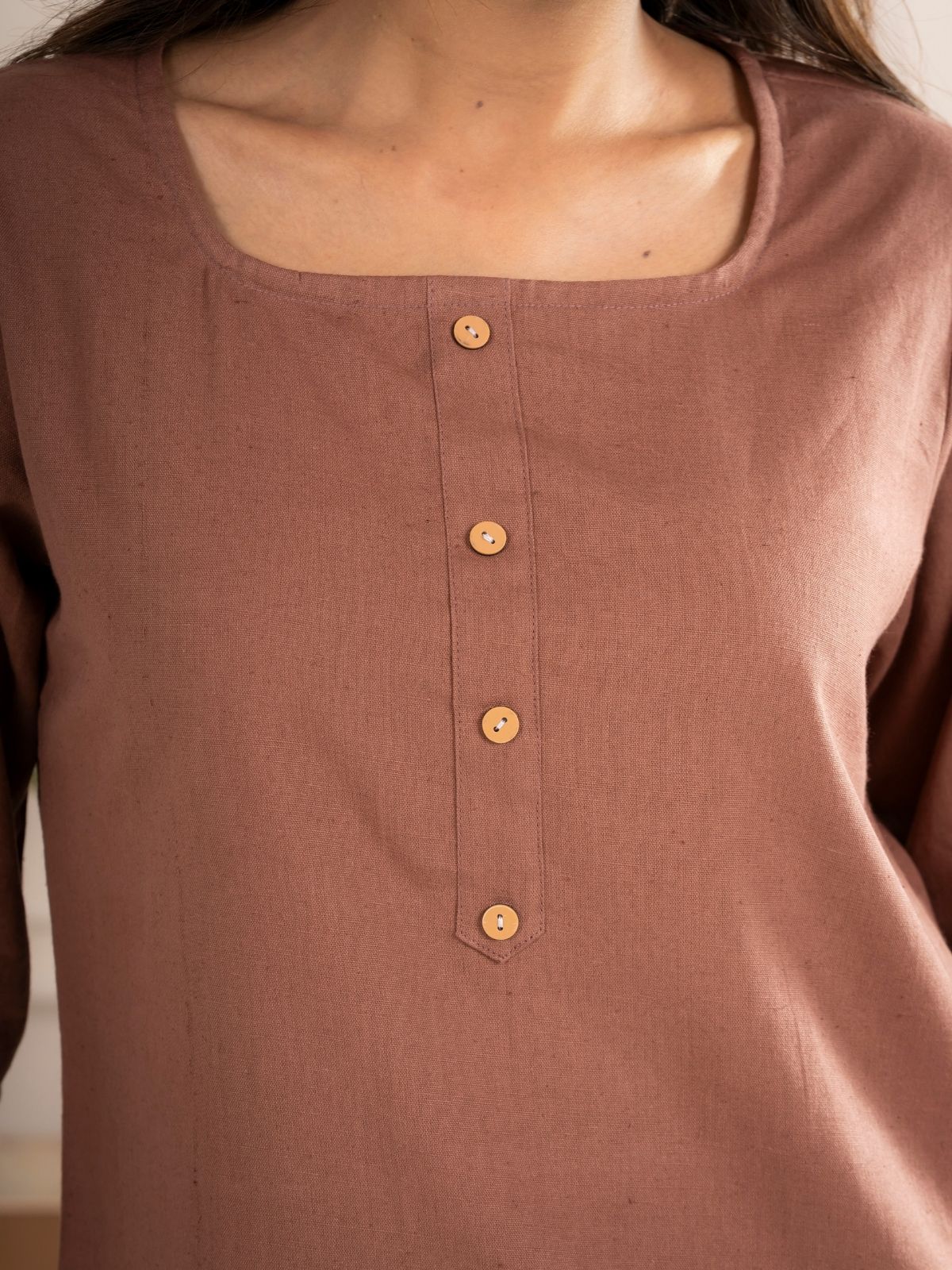 Light Brown Everyday Cotton Square Neck Top
