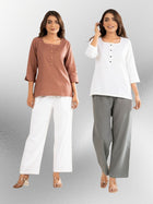 Light Brown & White  Everyday Cotton Square Neck Top
