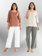 Light Brown & Light Grey Everyday Cotton Square Neck Top