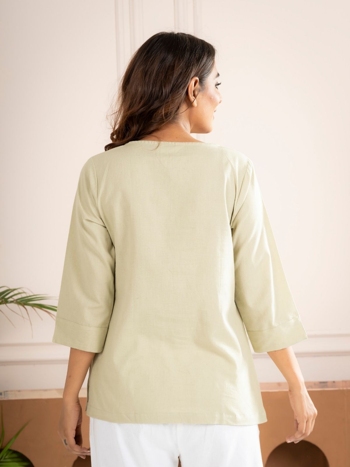 Light Green Everyday Cotton Square Neck Top