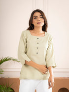 Light Green Everyday Cotton Square Neck Top