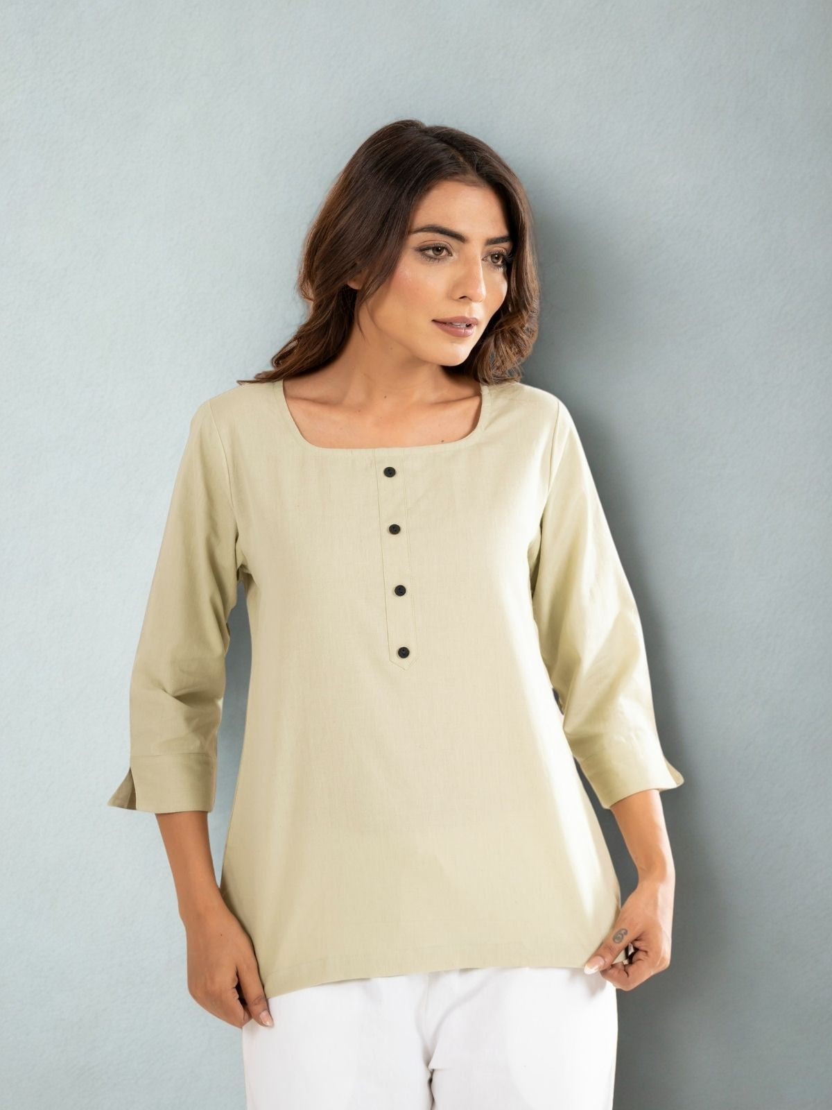 Light Blue & Light Green  Everyday Cotton Square Neck Top