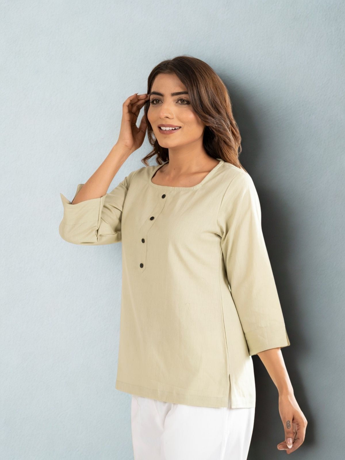 Black & Light Green Everyday Cotton Square Neck Top