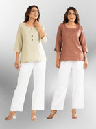 Light Green & Light Brown  Everyday Cotton Square Neck Top