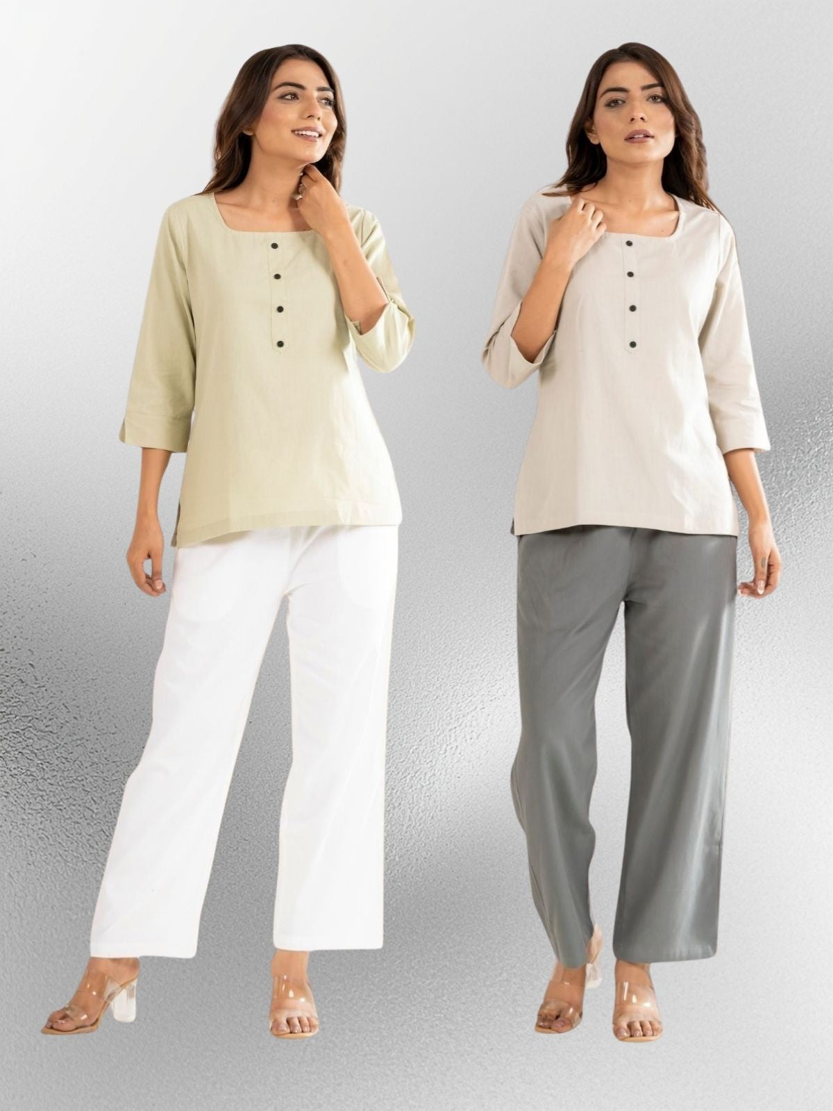 Light Green & Light Grey  Everyday Cotton Square Neck Top