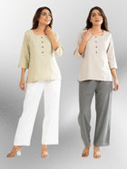 Light Green & Light Grey  Everyday Cotton Square Neck Top