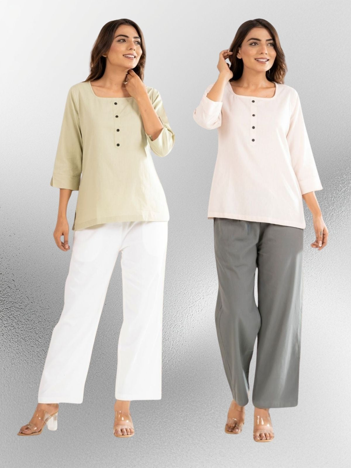 Light Green & Light Peach  Everyday Cotton Square Neck Top
