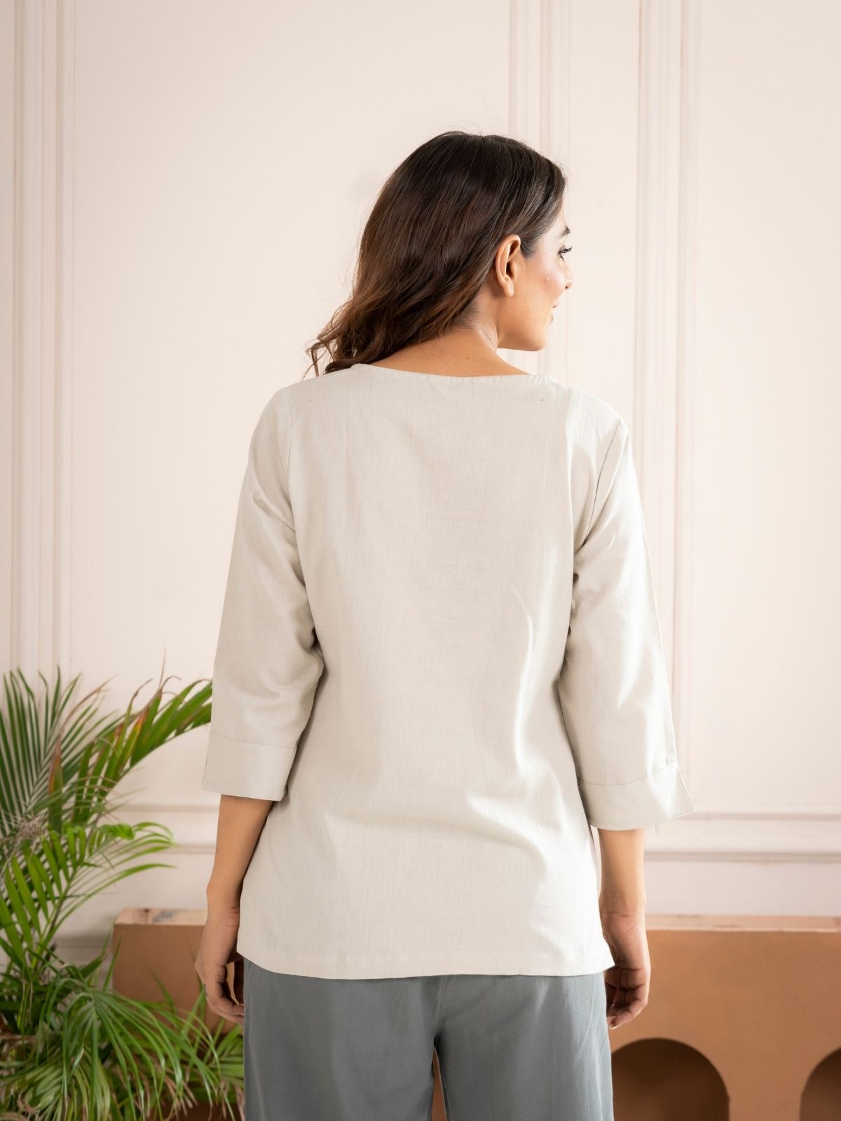 Light Grey Everyday Cotton Square Neck Top