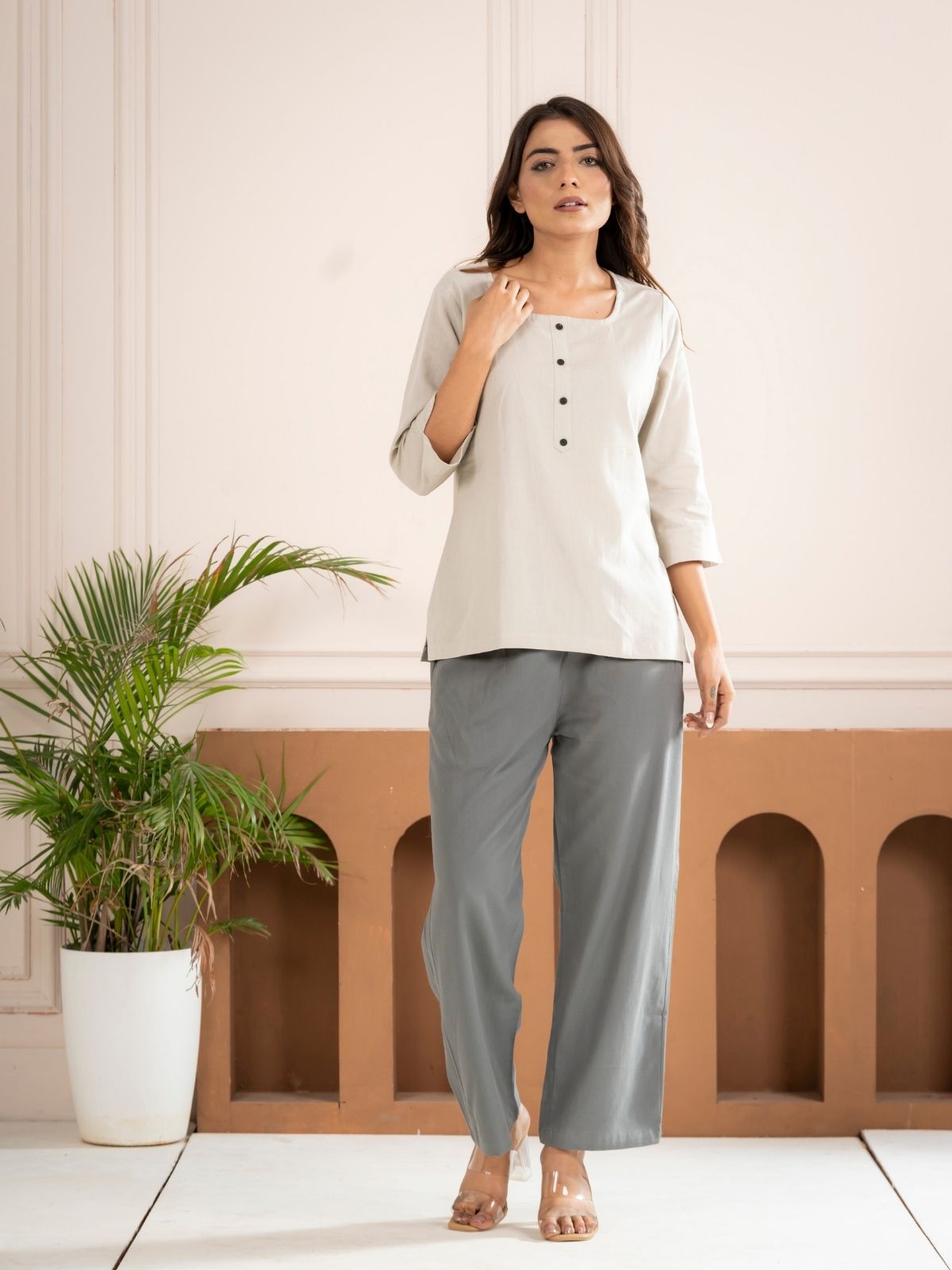 Light Grey Everyday Cotton Square Neck Top