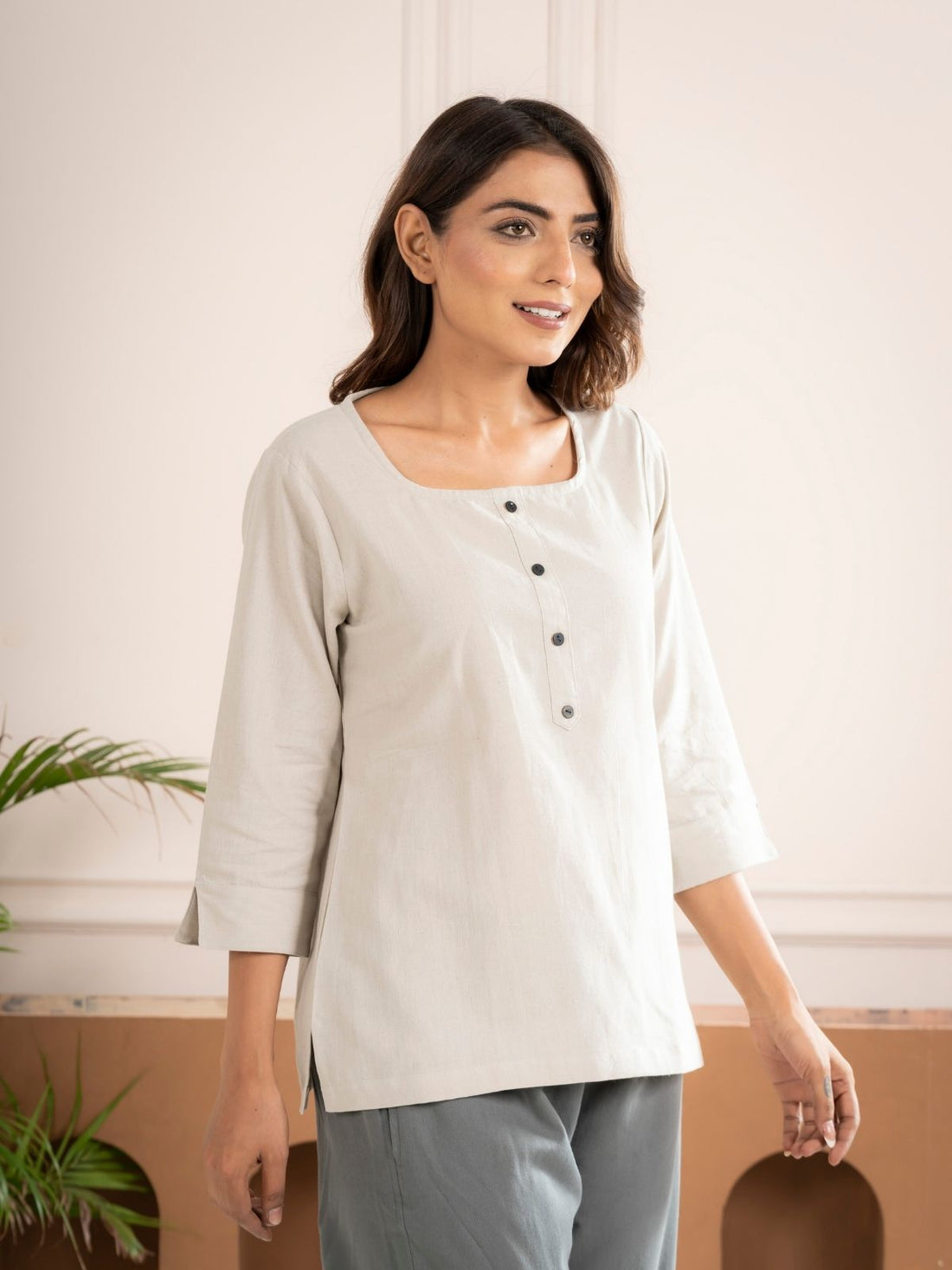 Light Grey Everyday Cotton Square Neck Top