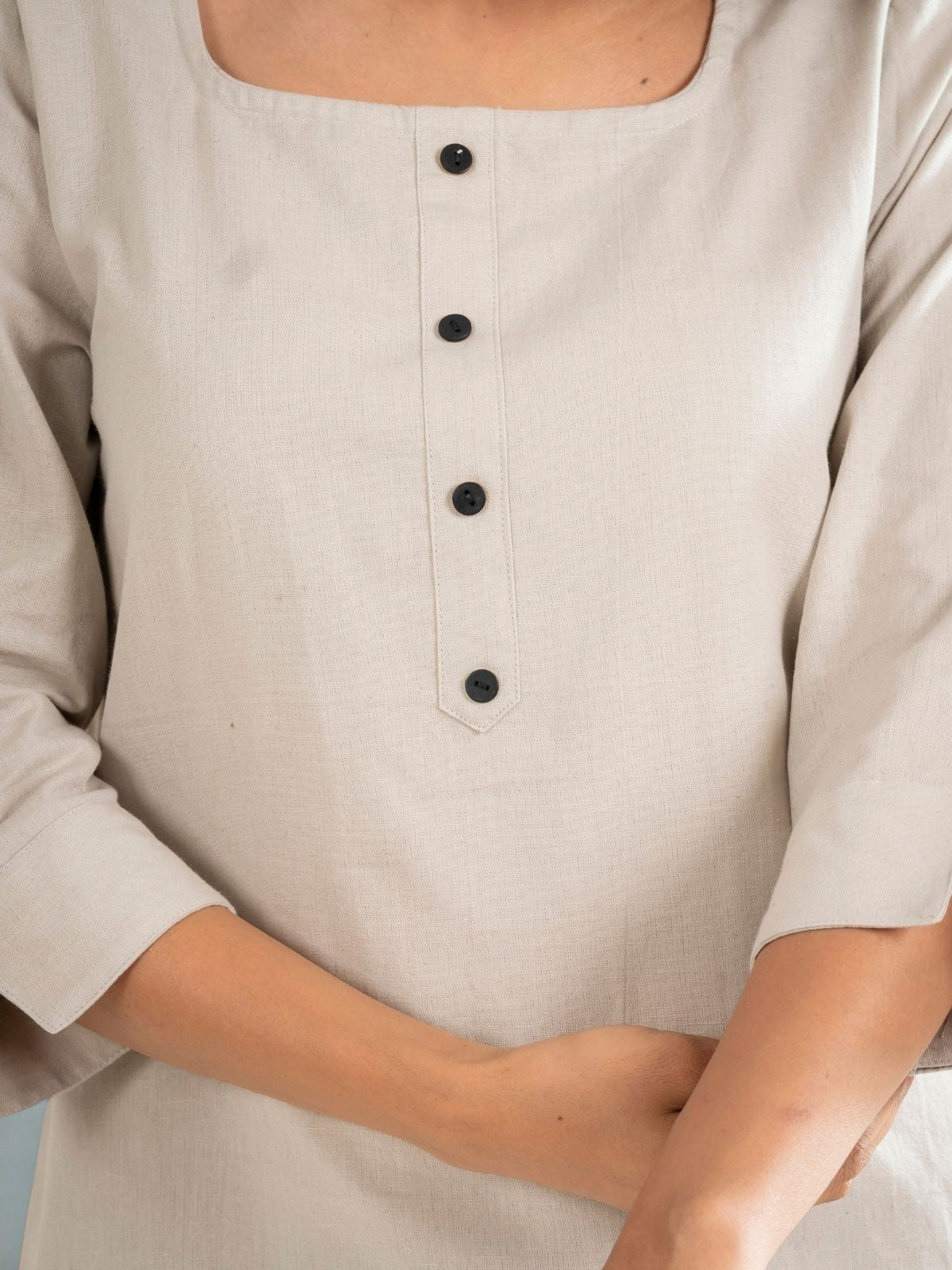 Light Brown & Light Grey Everyday Cotton Square Neck Top