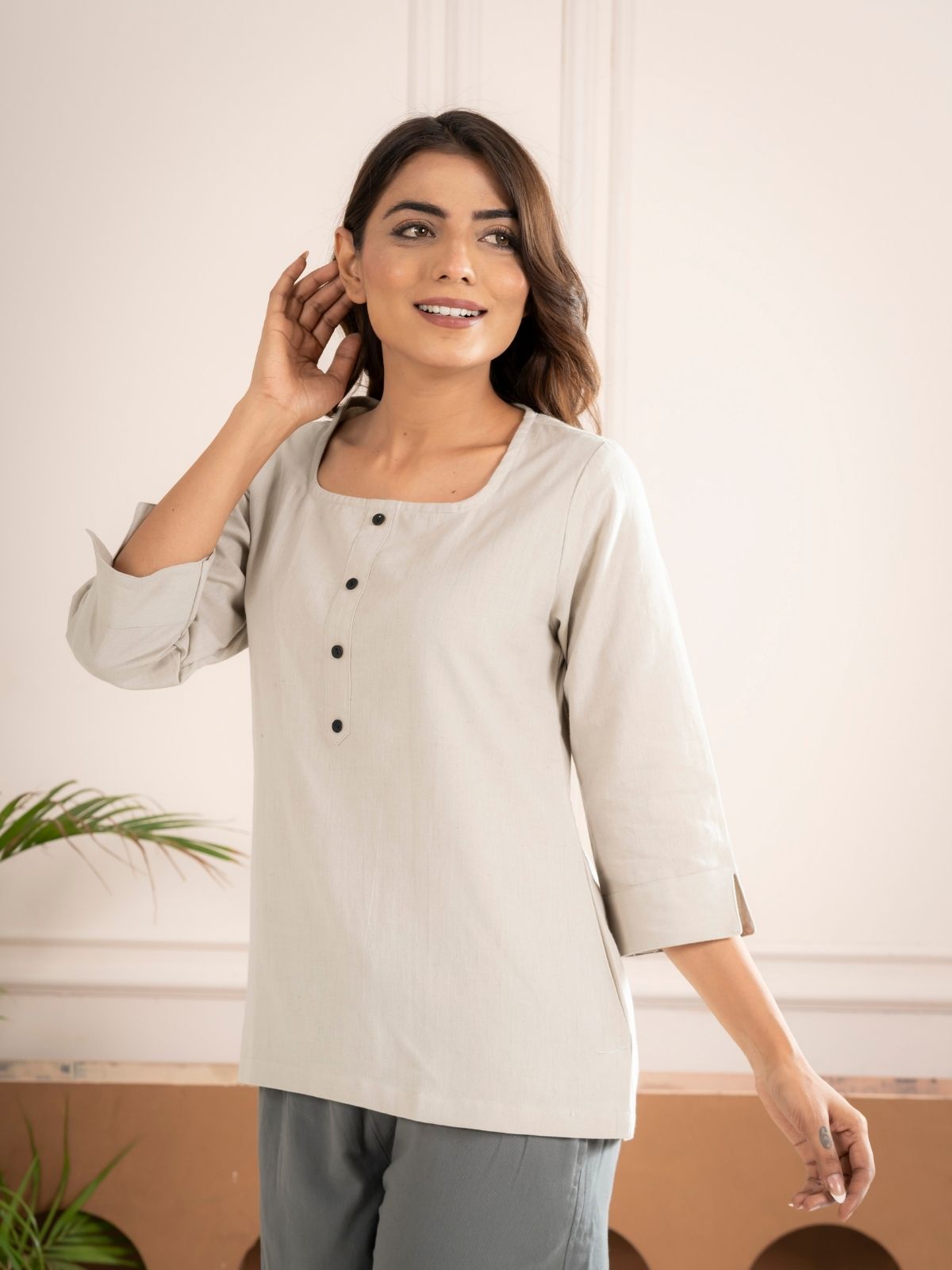 Light Grey Everyday Cotton Square Neck Top