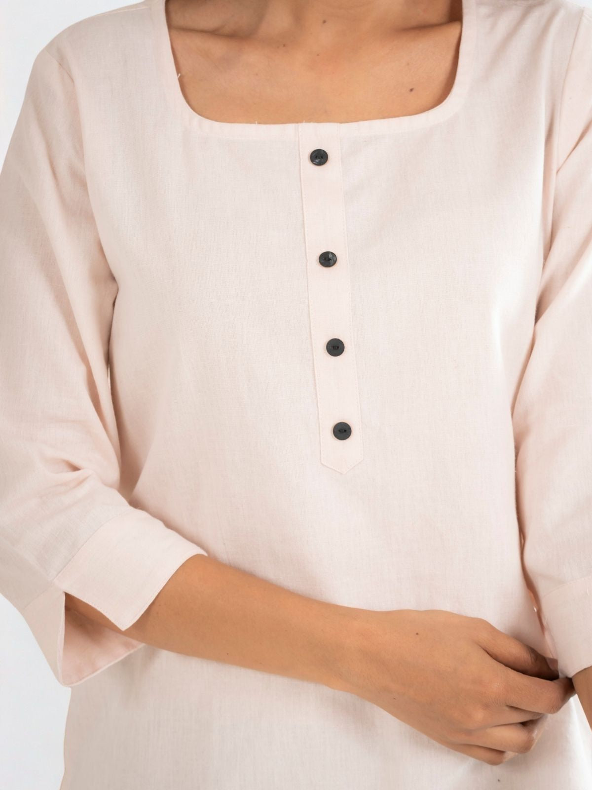 Light Beige & Light Peach Everyday Cotton Square Neck Top