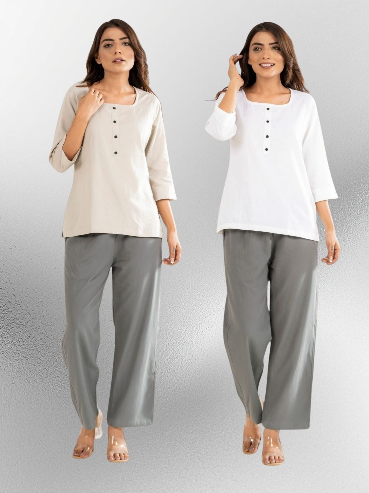 Light Grey & White  Everyday Cotton Square Neck Top