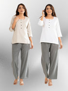 Light Grey & White  Everyday Cotton Square Neck Top