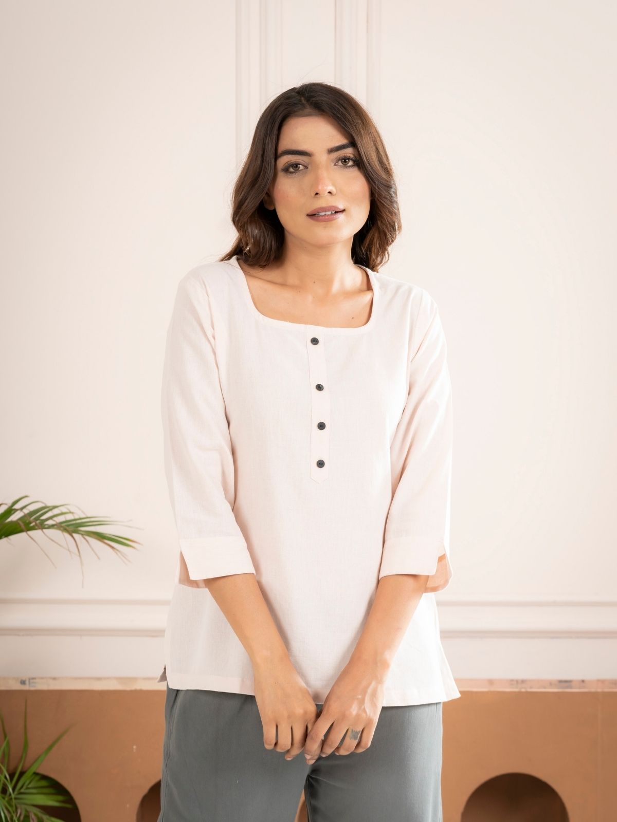 Light Peach Everyday Cotton Square Neck Top