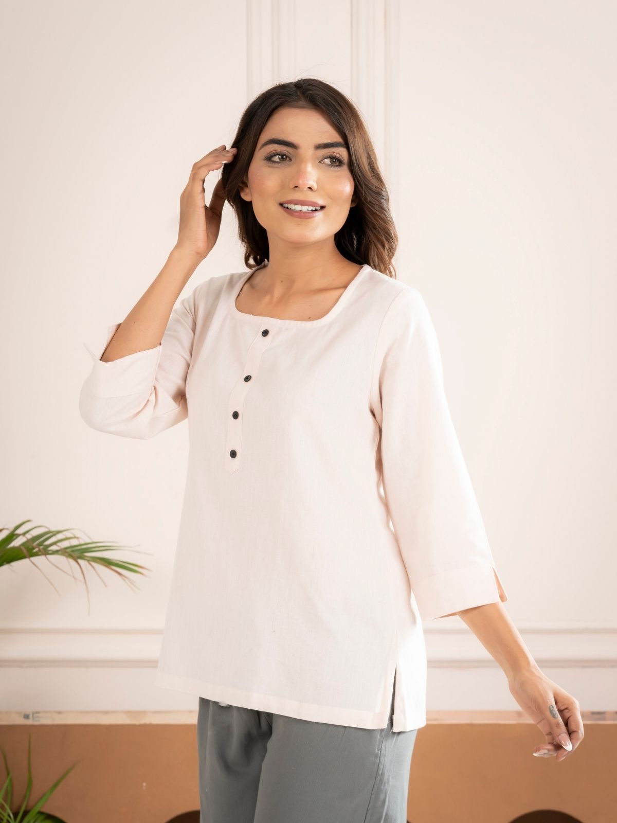 Light Peach Everyday Cotton Square Neck Top