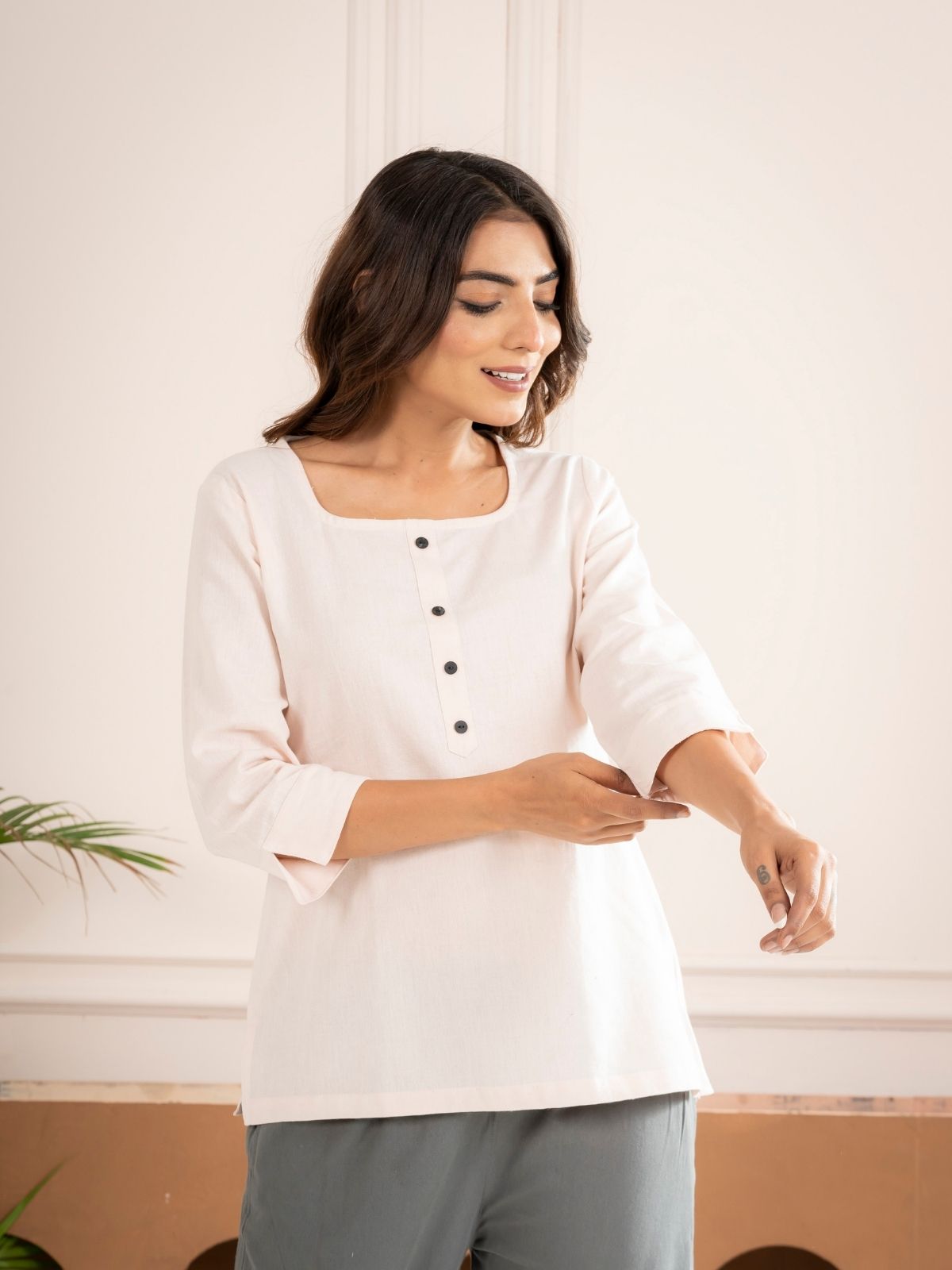 Light Peach Everyday Cotton Square Neck Top