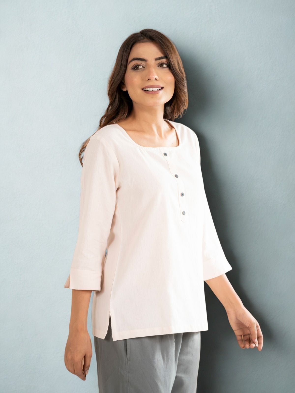Light Green & Light Peach  Everyday Cotton Square Neck Top
