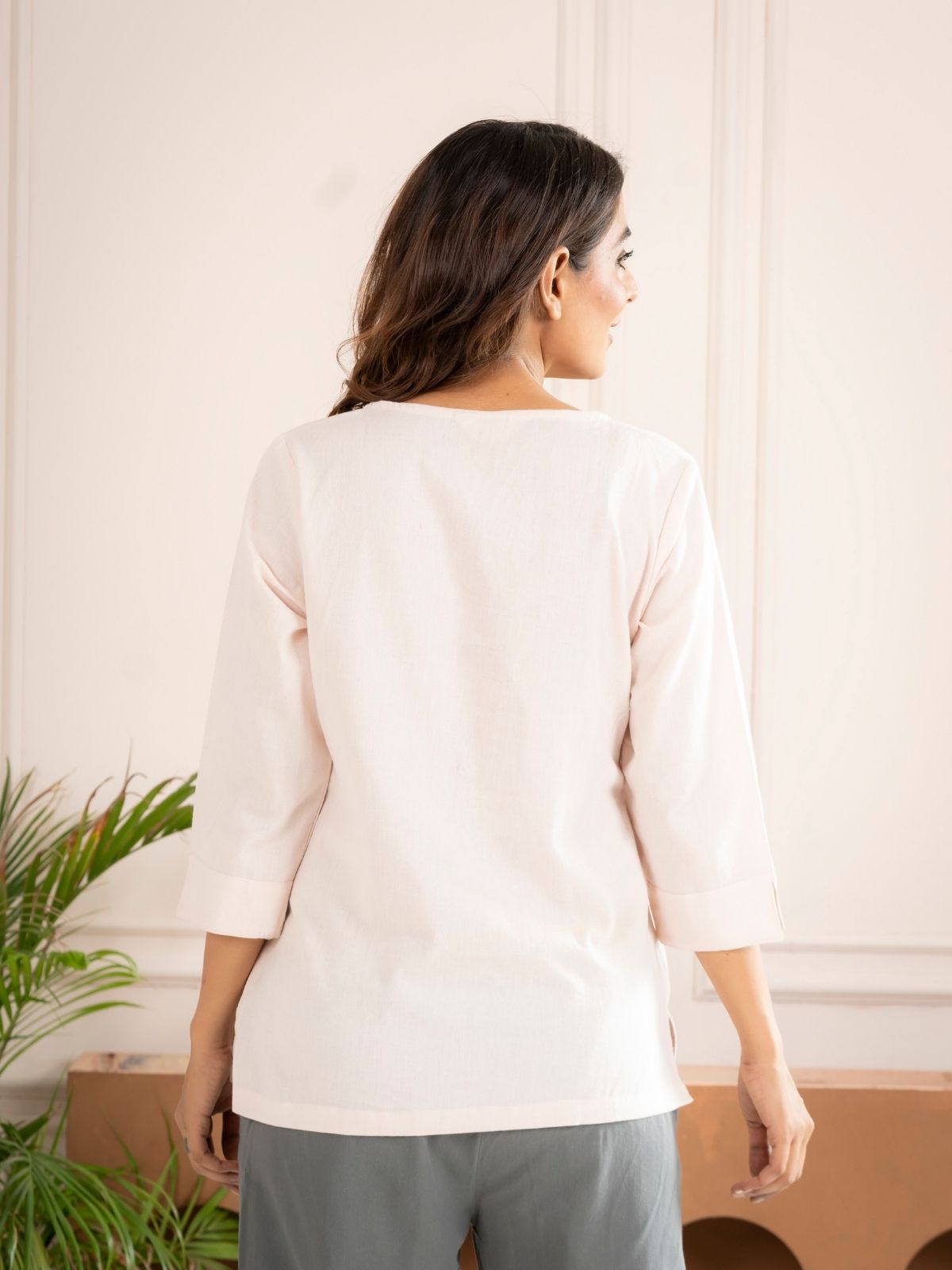 Light Peach Everyday Cotton Square Neck Top