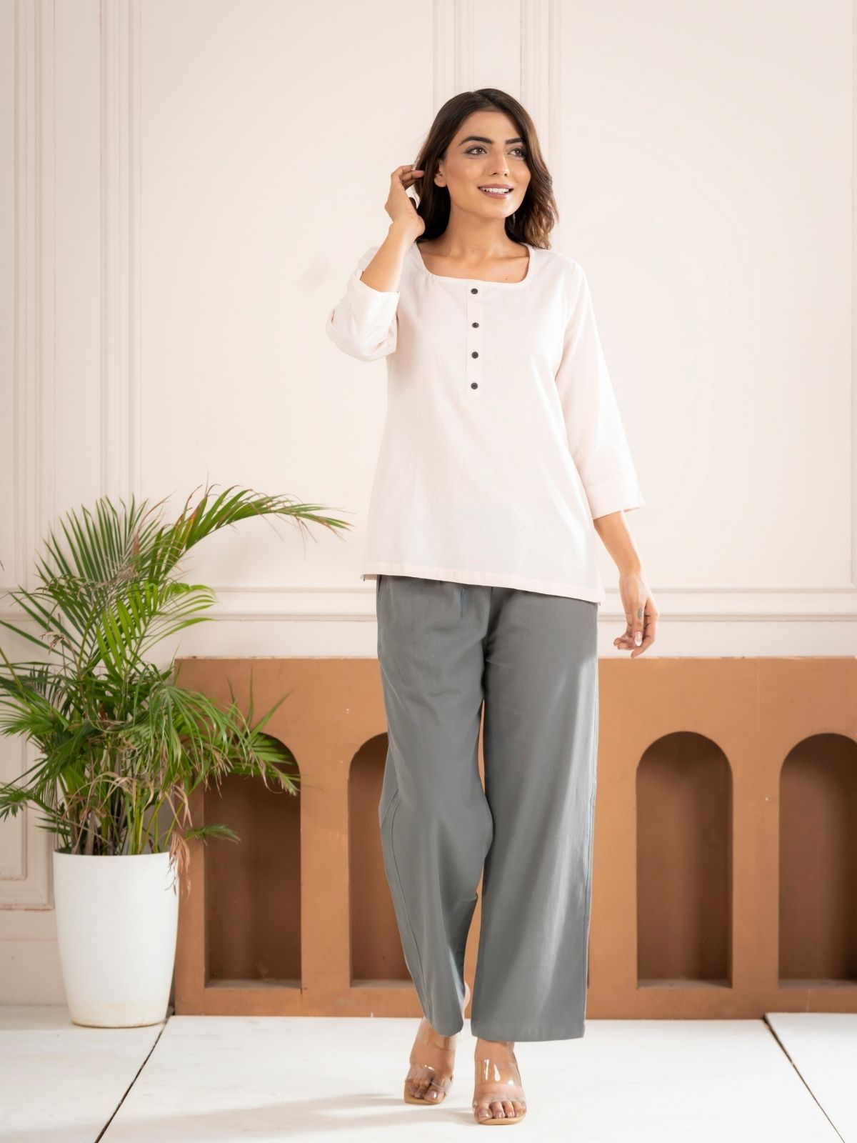 Light Peach Everyday Cotton Square Neck Top
