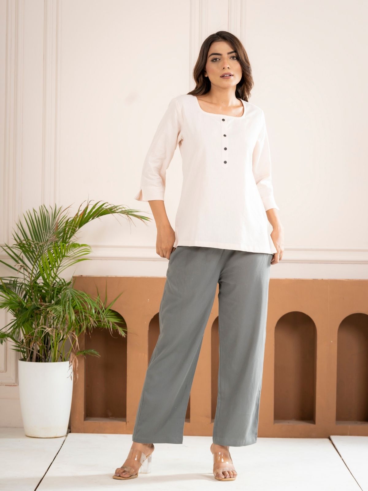 Light Peach Everyday Cotton Square Neck Top