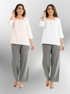 Light Peach & White  Everyday Cotton Square Neck Top