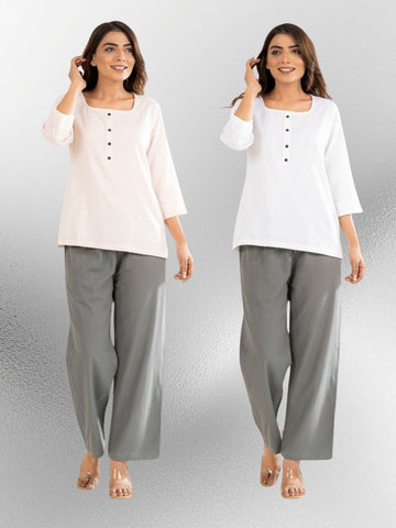 Light Peach & White  Everyday Cotton Square Neck Top