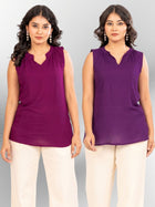 Magenta & Purple Viscose Gathered Neckline Tops Combo