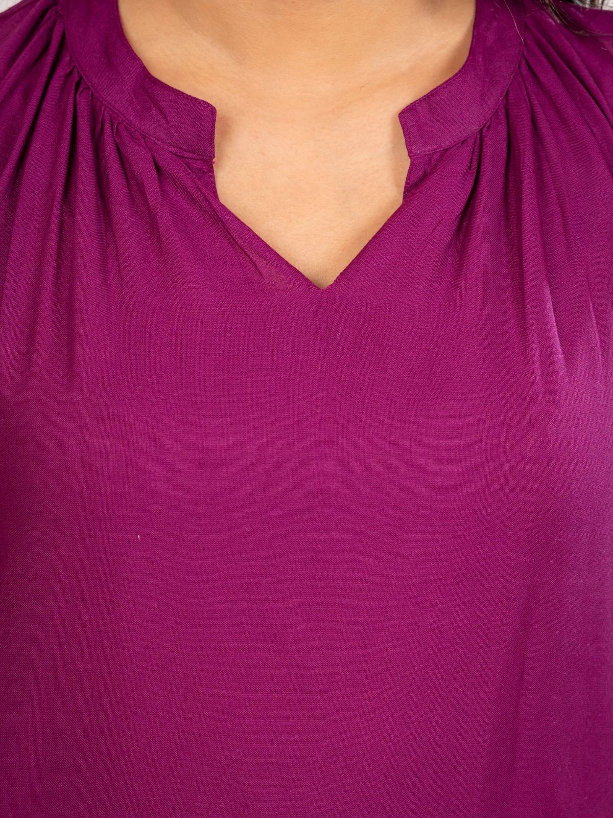 Camel & Magenta Viscose Gathered Neckline Tops Combo