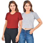 Maroon & Melange Cotton Hosiery Crop Top Combo