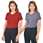 Maroon & Grey Cotton Hosiery Crop Top Combo
