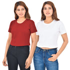 Maroon & White Cotton Hosiery Crop Top Combo