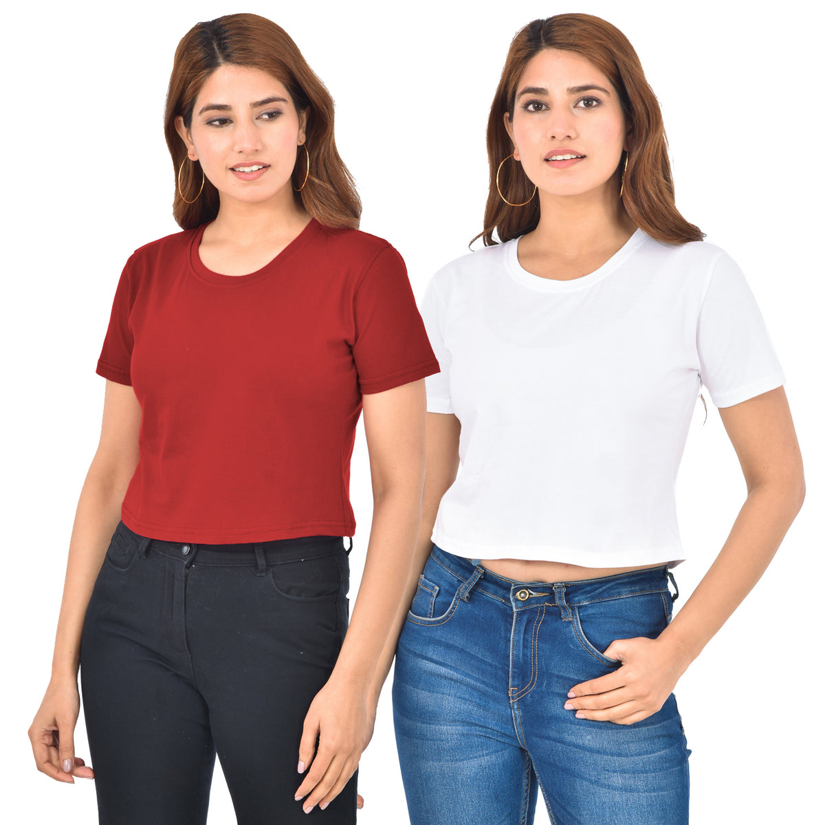 Maroon & White Cotton Hosiery Crop Top Combo
