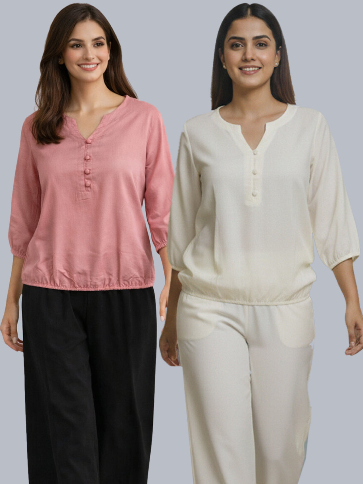 Pack Of 2 MauvePink and Cream Viscose Waist-Fit Tops