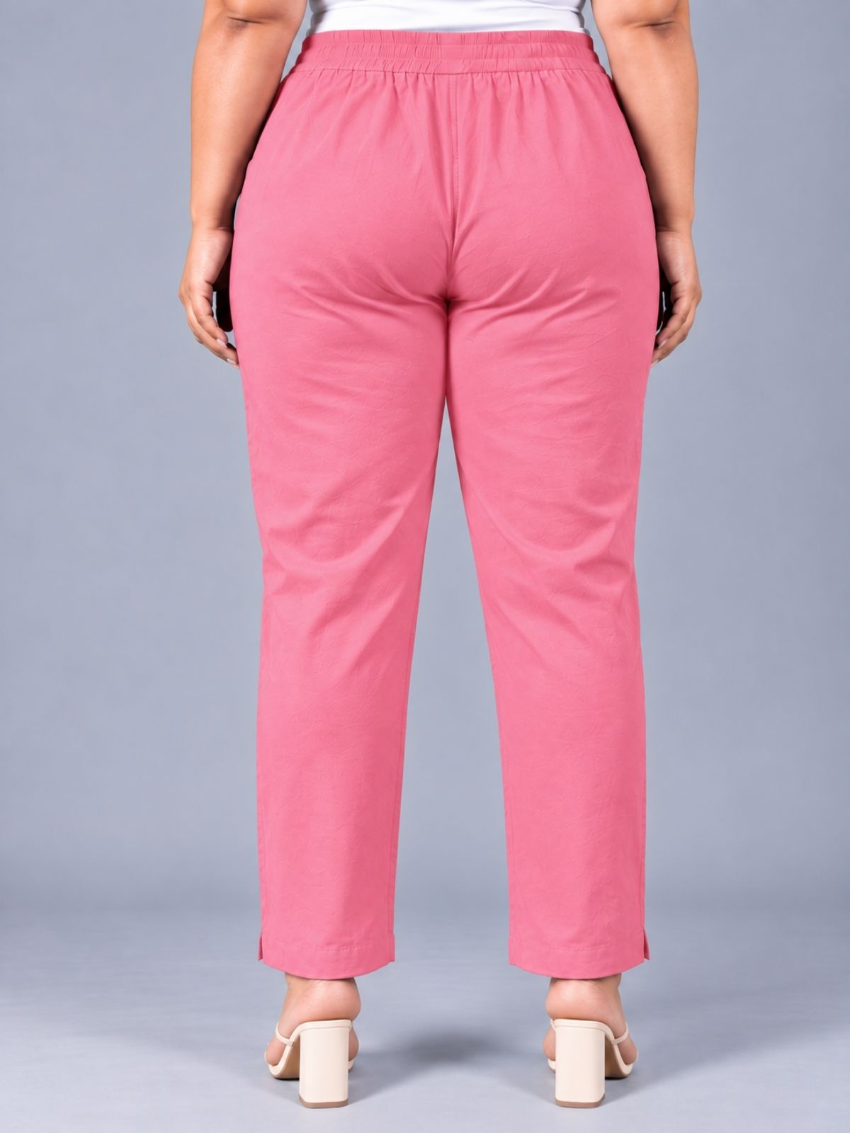 MauvePink Regular Fit Elastic Plus Sizes Cotton Trouser