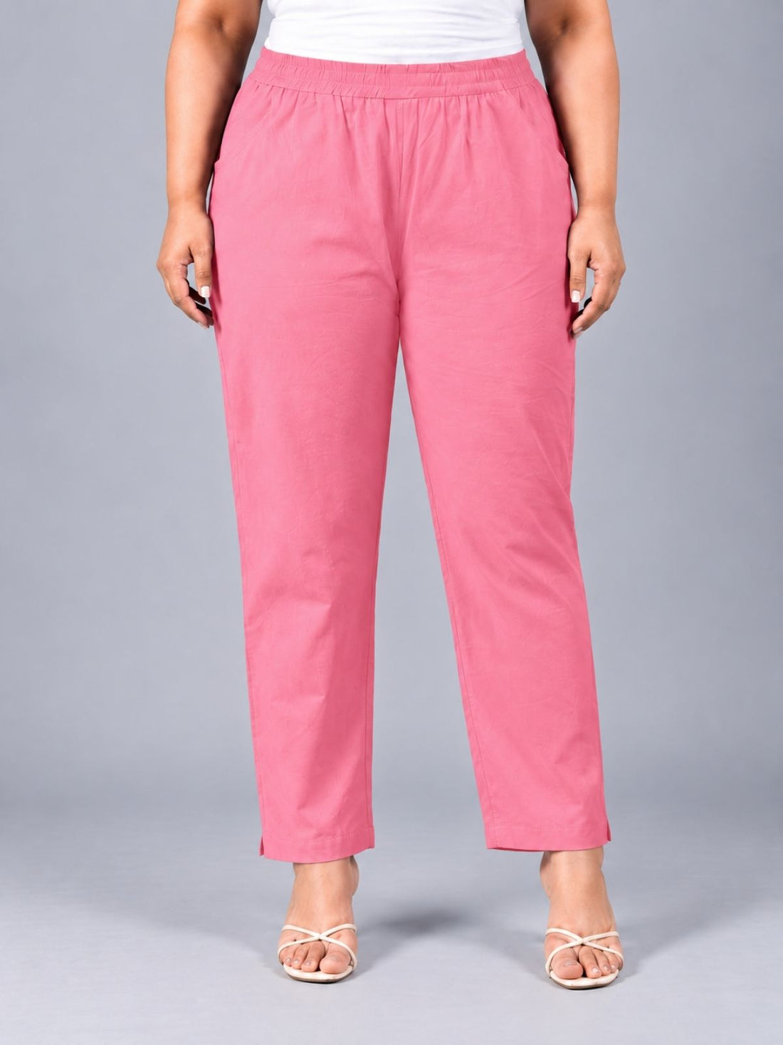 MauvePink Regular Fit Elastic Plus Sizes Cotton Trouser