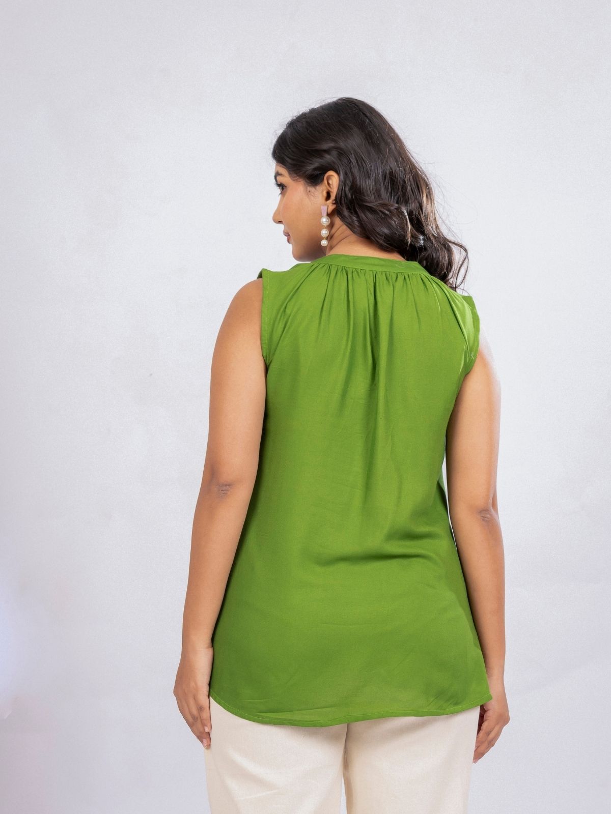 Mehndi Viscose Gathered Neckline Tops