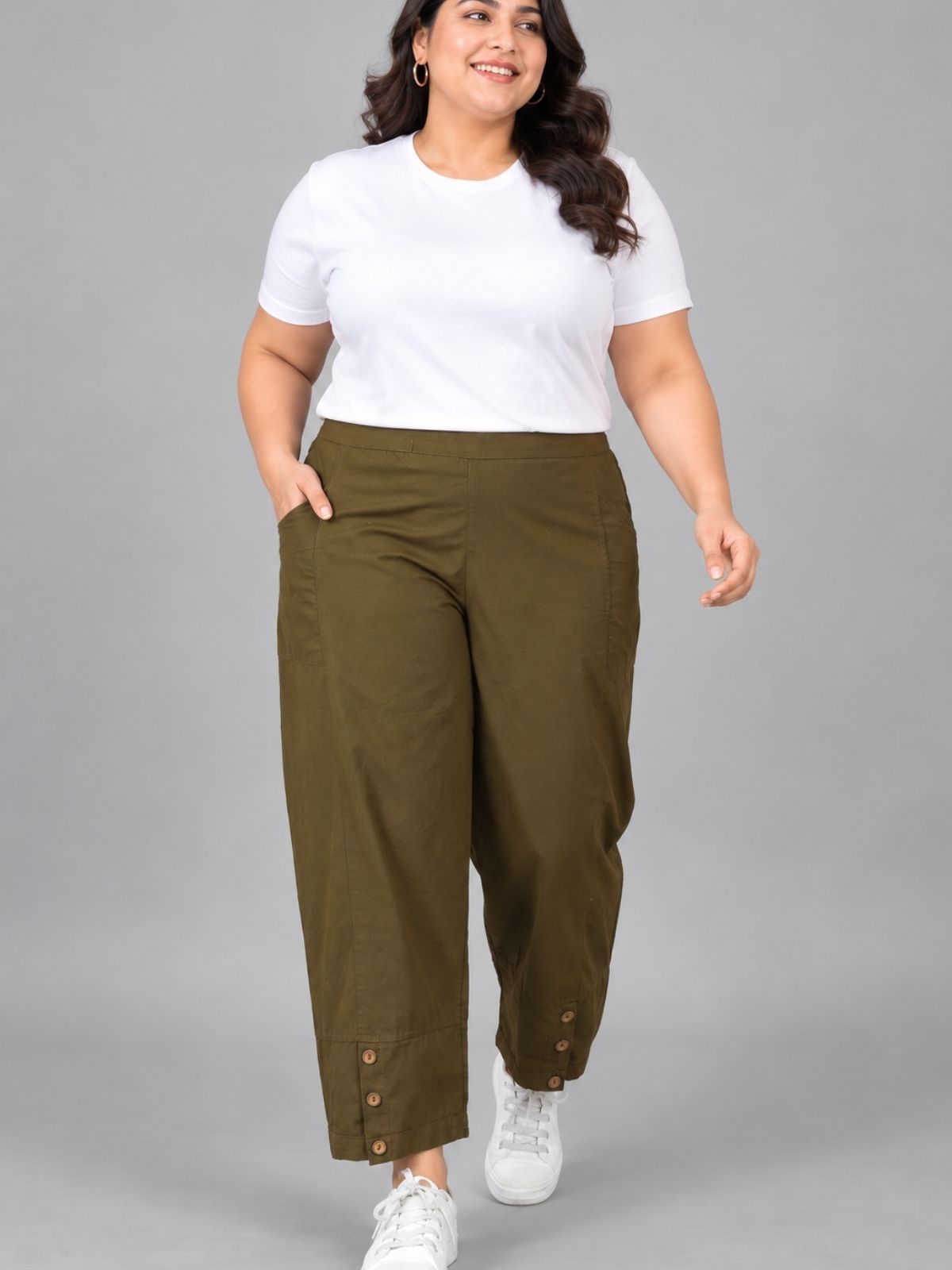 Mehndi Green Cotton Straight Cargo Pant