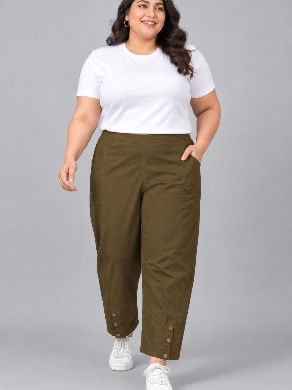 Mehndi Green Cotton Straight Cargo Pant