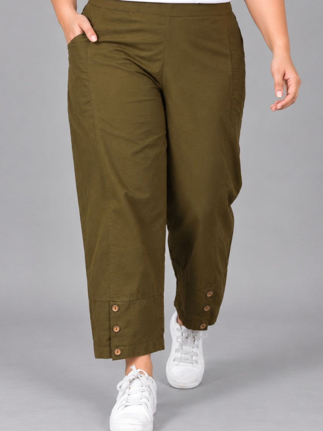 Mehndi Green Cotton Straight Cargo Pant