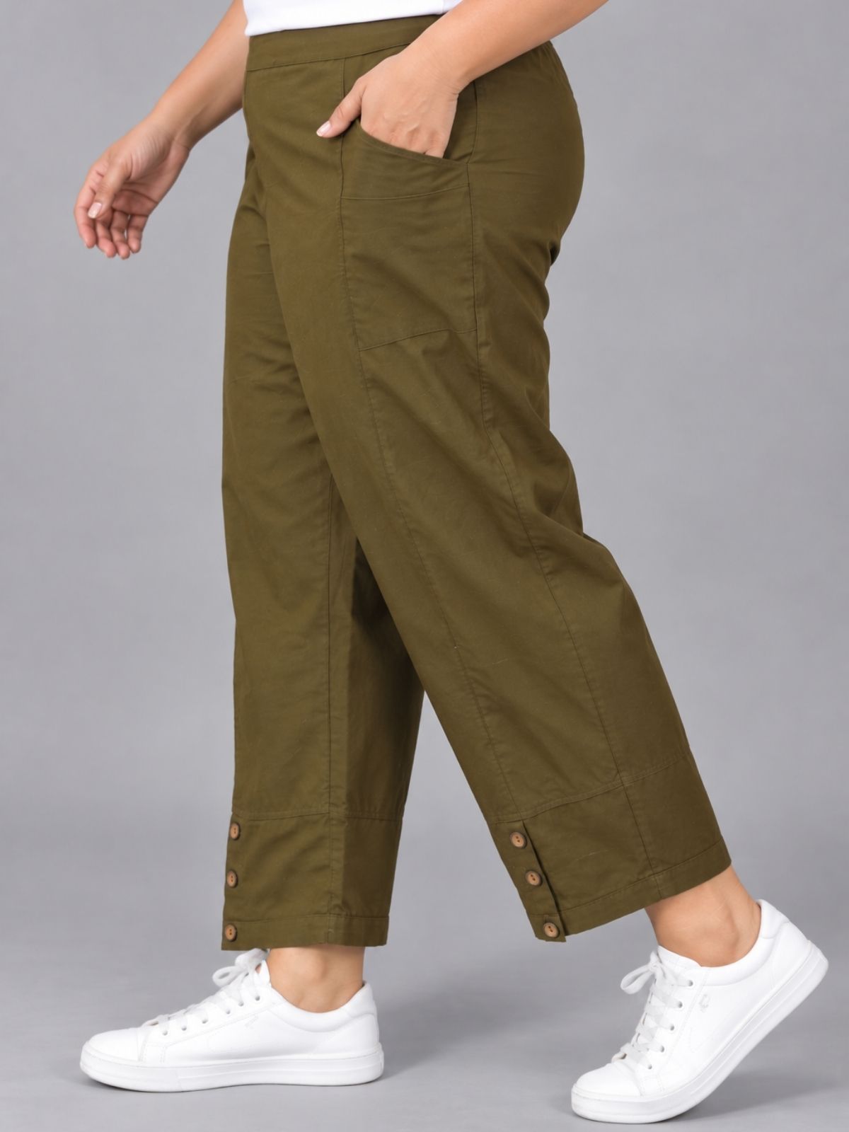 Mehndi Green Cotton Straight Cargo Pant