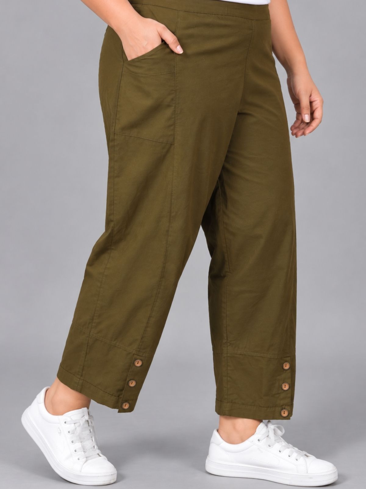 Mehndi Green Cotton Straight Cargo Pant