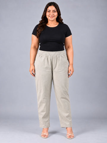 Melange Regular Fit Elastic Plus Sizes Cotton Trouser