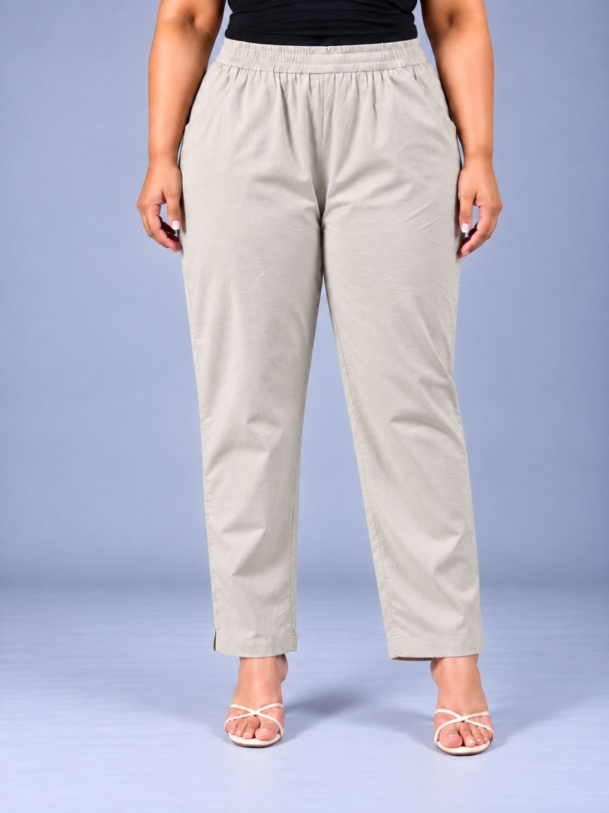 Melange Regular Fit Elastic Plus Sizes Cotton Trouser