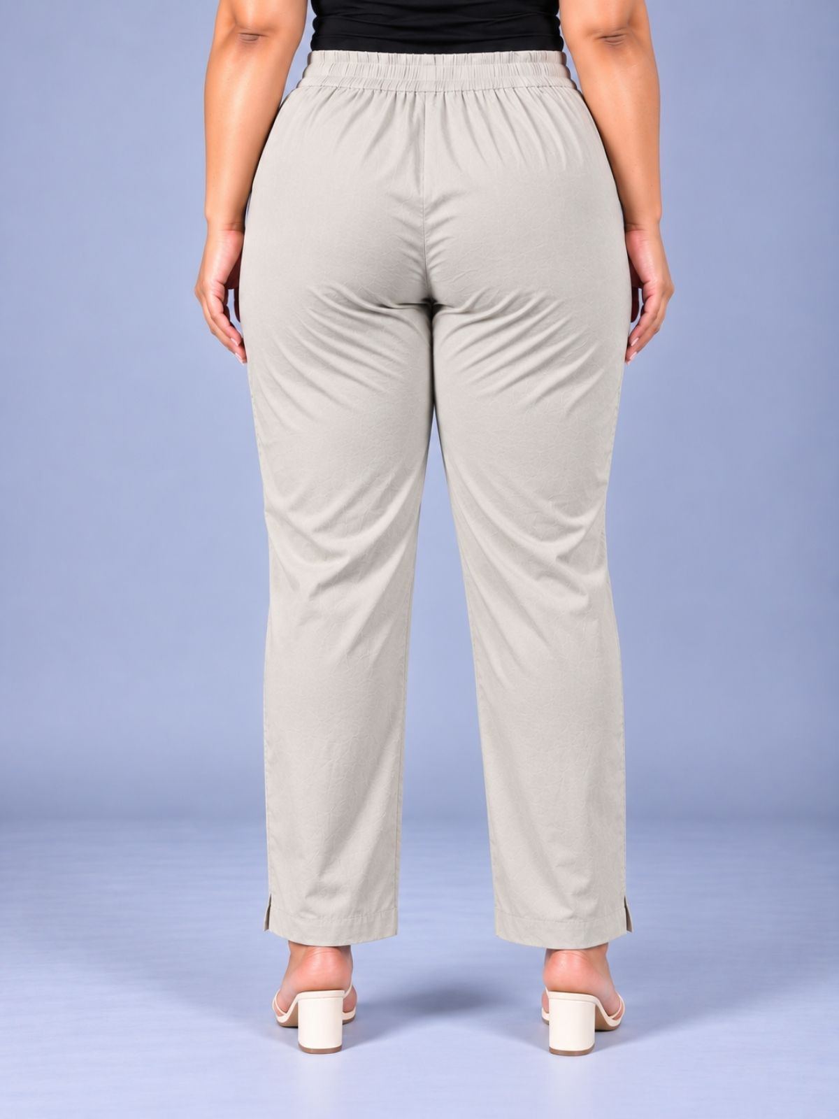 Melange Regular Fit Elastic Plus Sizes Cotton Trouser
