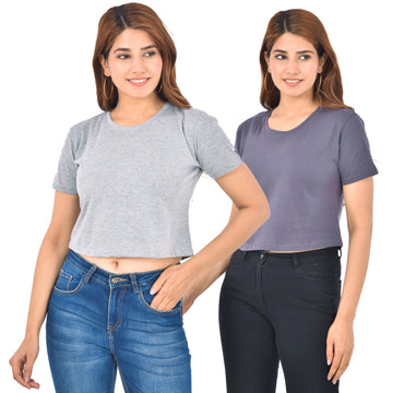 Melange & Grey Cotton Hosiery Crop Top Combo