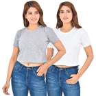 Melange & White Cotton Hosiery Crop Top Combo