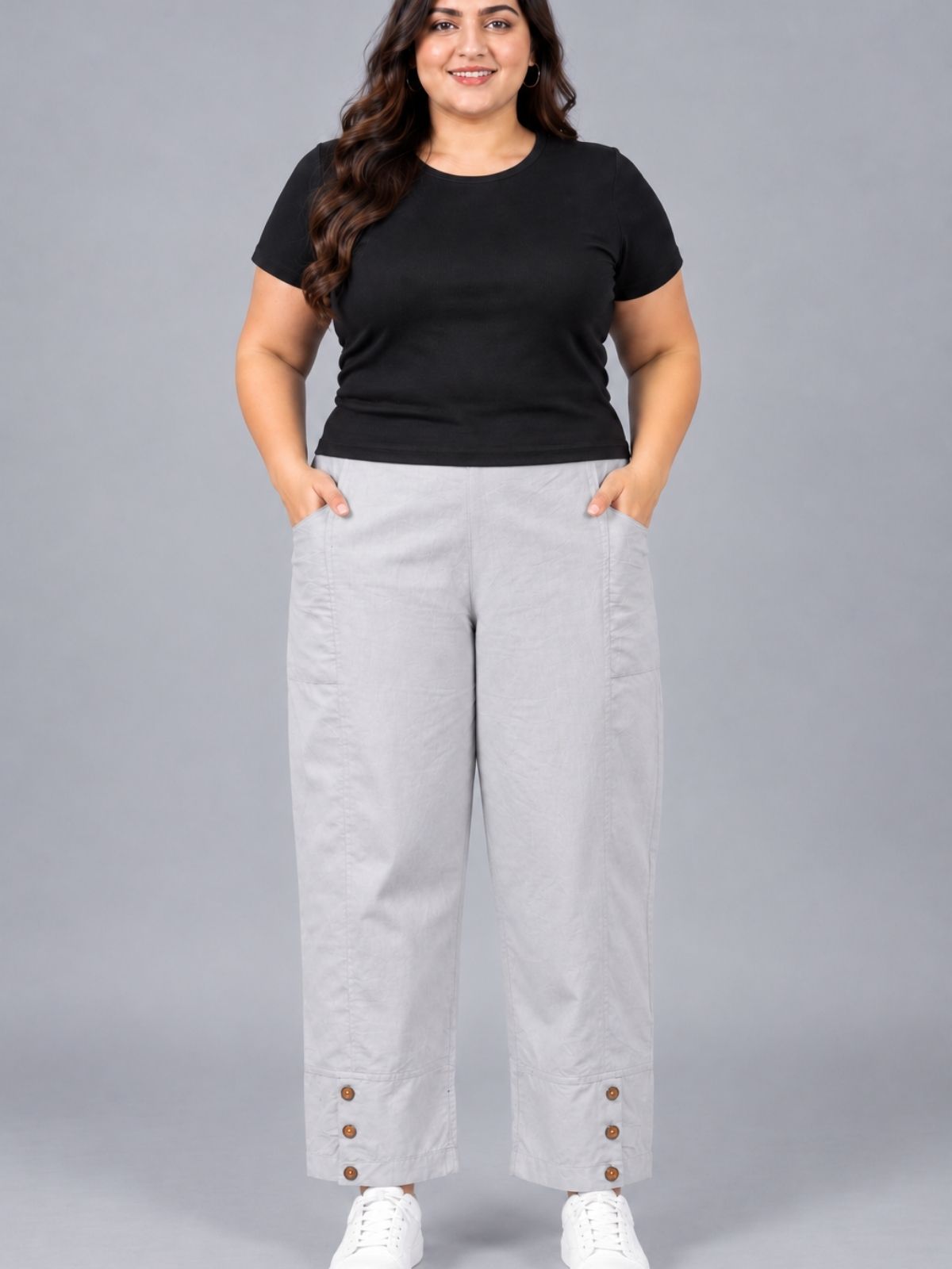 Melange Grey Cotton Straight Cargo Pant